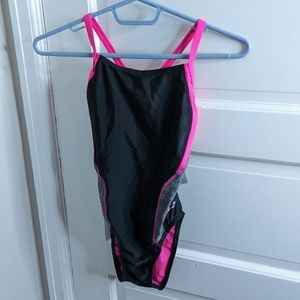 Speedo Pro LT One Piece Swimsuit Black Pink NWT 30